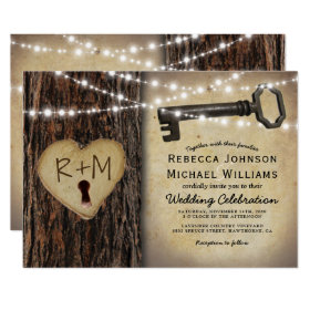 Rustic Gothic Skeleton Key & Tree Heart Wedding Invitation