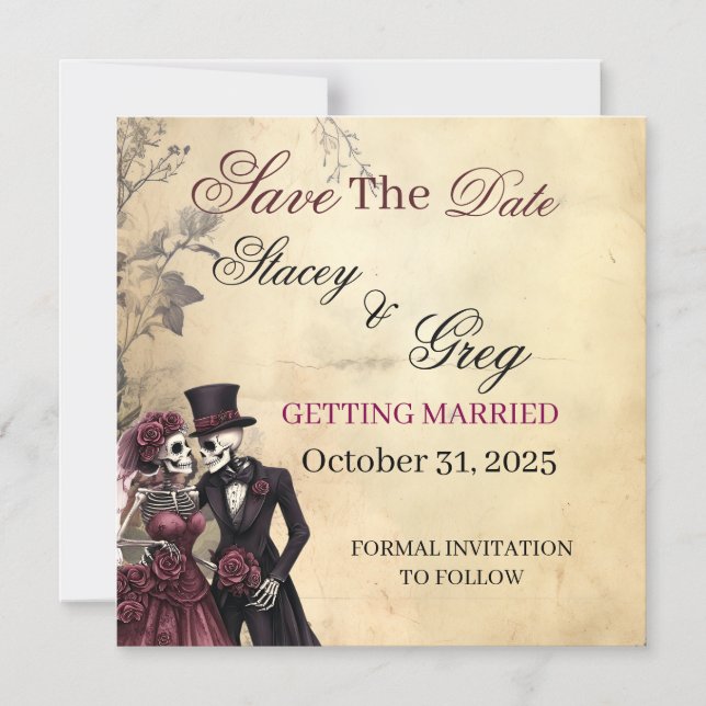  Rustic Gothic Skeleton Wedding  Magnetic Invitation (Front)
