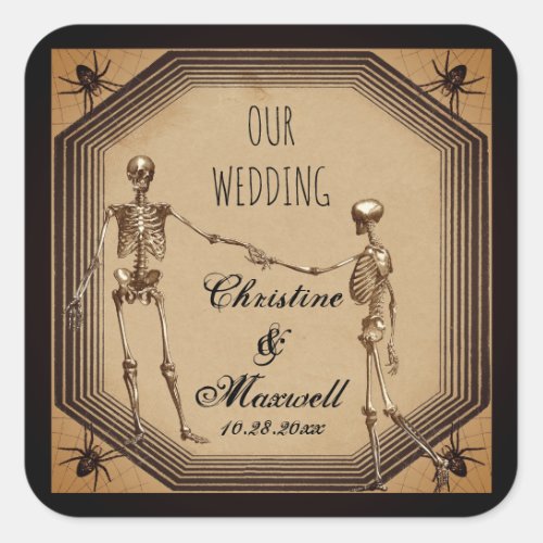 Rustic Gothic Skeletons  Spiders  Deco Wedding Sq Square Sticker