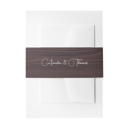 Rustic Graceful Wood Script Wedding Invitation Belly Band