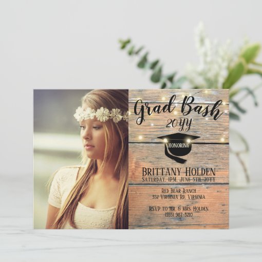 Rustic Grad Bash Party Photo Invitation | Zazzle