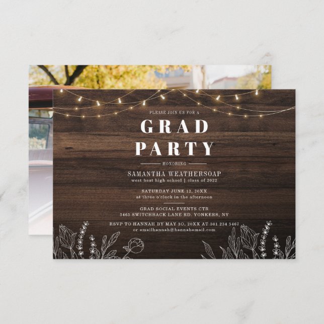 Rustic Grad Class of 2022 Graduation Party Photo Invitation (Front/Back)