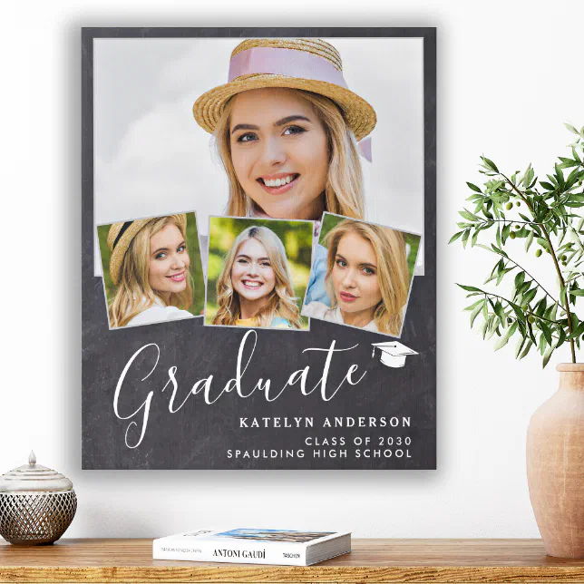 Rustic Graduate 4 Photo Personalized Graduation Faux Canvas Print | Zazzle