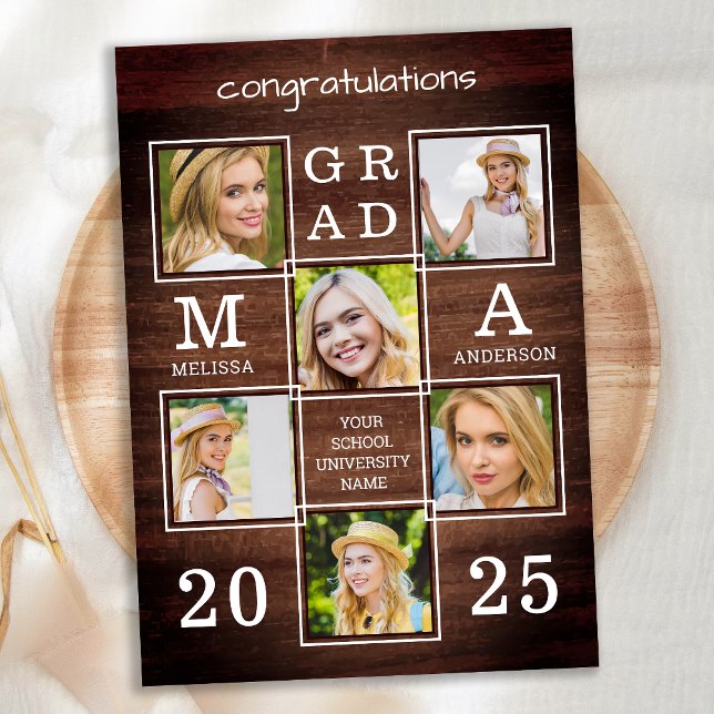 Rustic Graduate 6 Photo Collage Wood Graduation Announcement (Creator Uploaded)