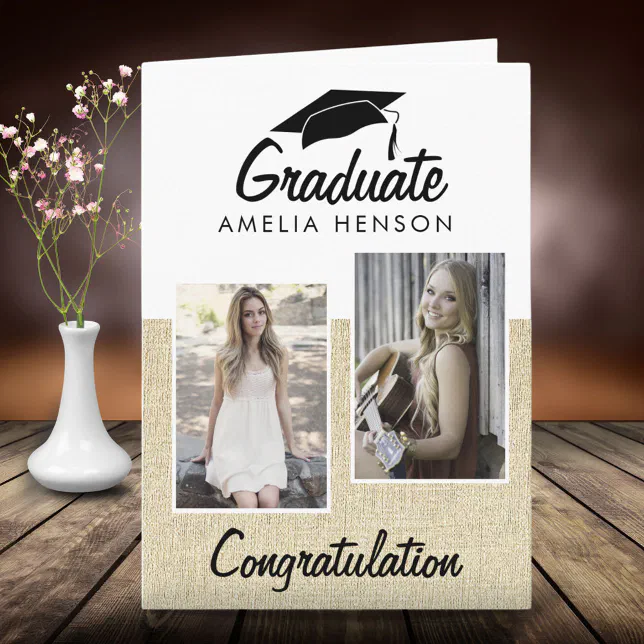 Rustic Graduate Congratulations 2 Photo Collage Card | Zazzle