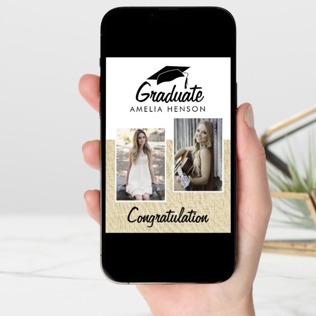 Rustic Graduate Congratulations 2 Photo Collage Card (Front Digital)