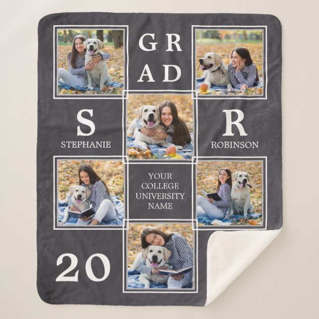 Rustic Graduate Keepsake Photo Collage Graduation Sherpa Blanket (Front)