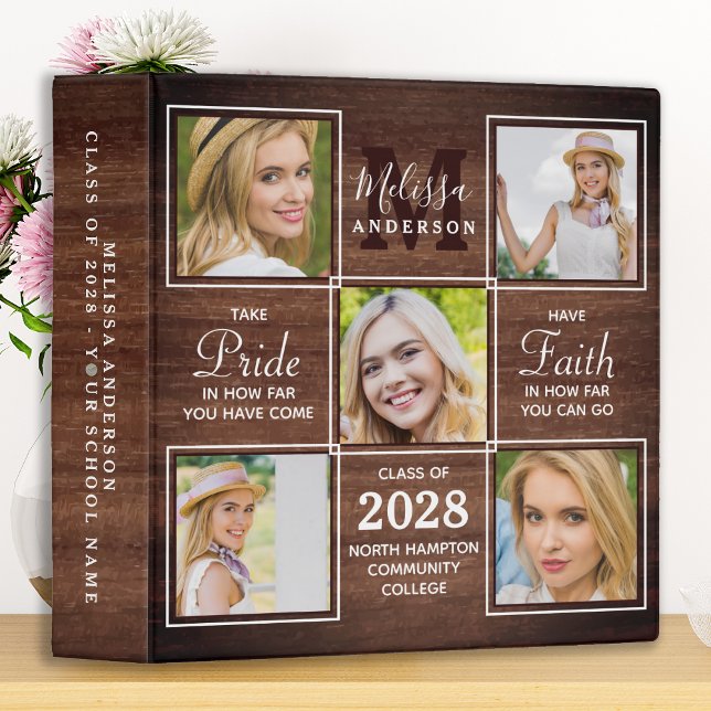 Rustic Graduate Monogram 5 Photo Collage Scrapbook 3 Ring Binder (Creator Uploaded)