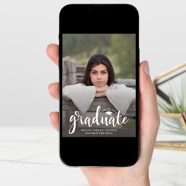 Rustic Graduate Overlay Gray Wood Photo Graduation Announcement (Front Digital)