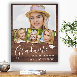 Rustic Graduation 4 Photo Personalized Graduate Faux Canvas Print