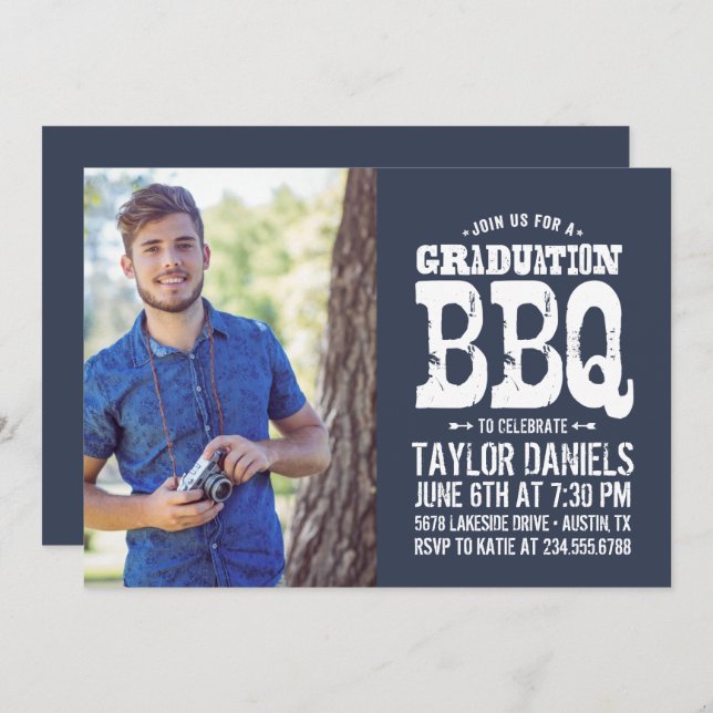 Rustic Graduation BBQ Invitation | Editable Colors (Front/Back)