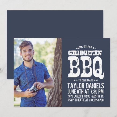 Rustic Graduation Photo BBQ Invite Custom Color