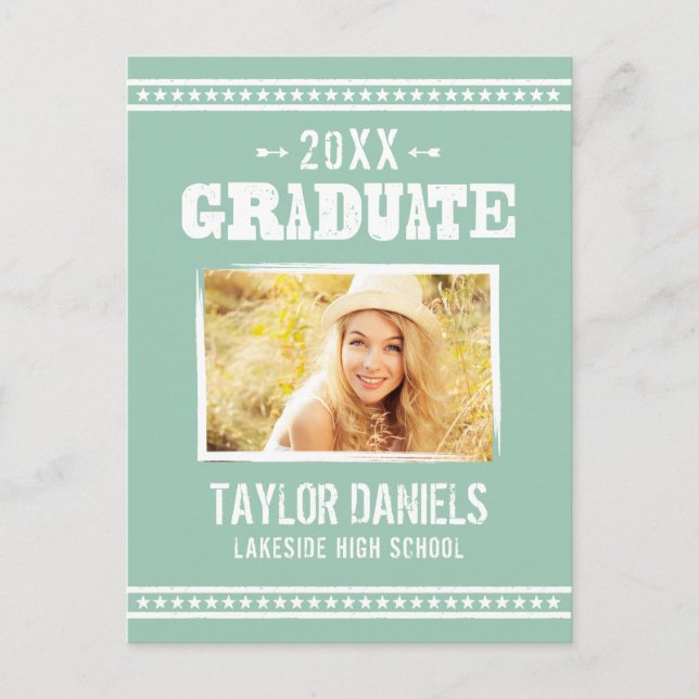 Rustic Graduation BBQ Invitation | Editable Colors Postcard (Front)