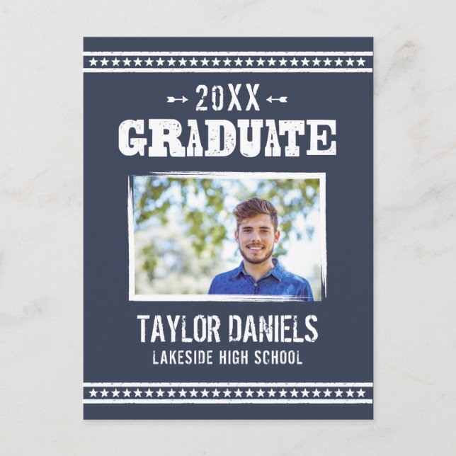 Rustic Graduation BBQ Invitation | Editable Colors Postcard (Front)