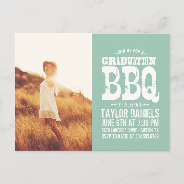 Rustic Graduation BBQ Invitation | Editable Colors Postcard (Front)