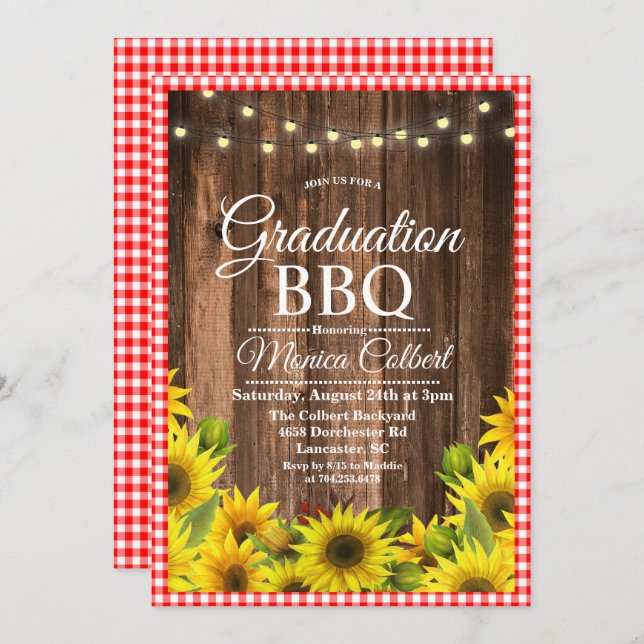 Rustic Graduation BBQ Sunflower Invitation (Front/Back)