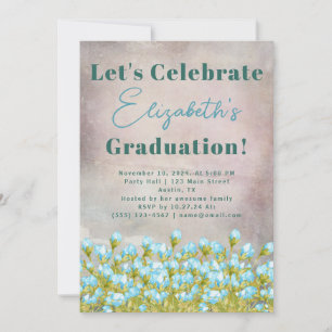 Rustic Graduation Blue Watercolor Flowers Invitation