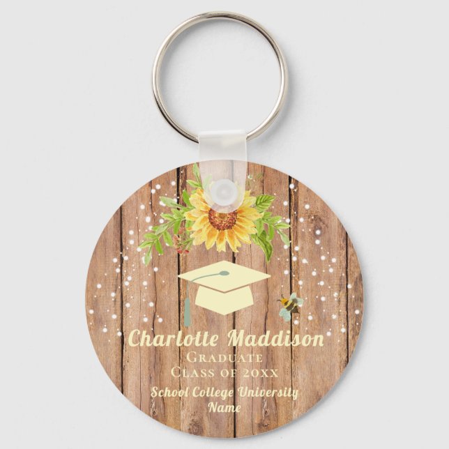 Rustic Graduation Class of Congratulations Floral  Keychain (Front)