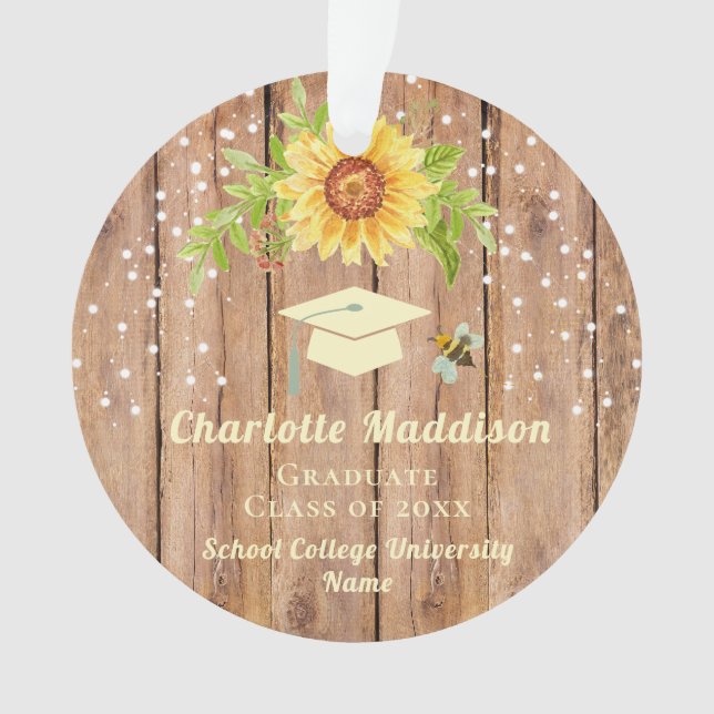 Rustic Graduation Class of  Floral Sunflower Ornament (Front)