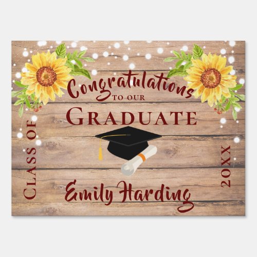 Rustic Graduation Floral Congratulations Yard Sign