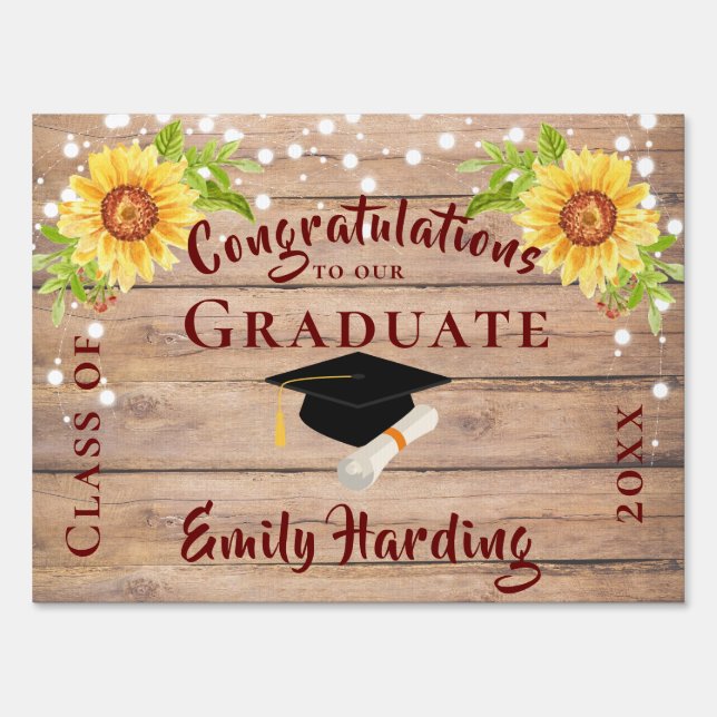 Rustic Graduation Floral Congratulations Yard Sign (Front)