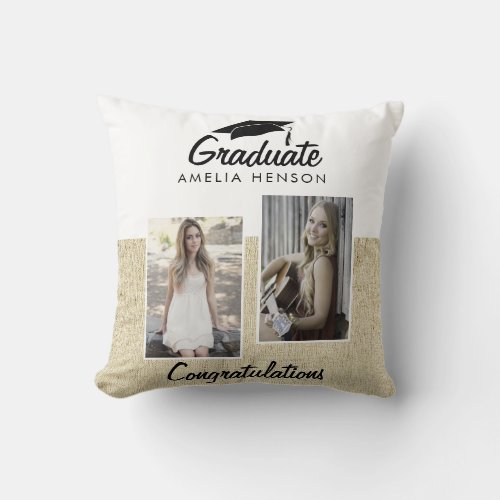 Rustic Graduation Graduate 2 Photos Throw Pillow