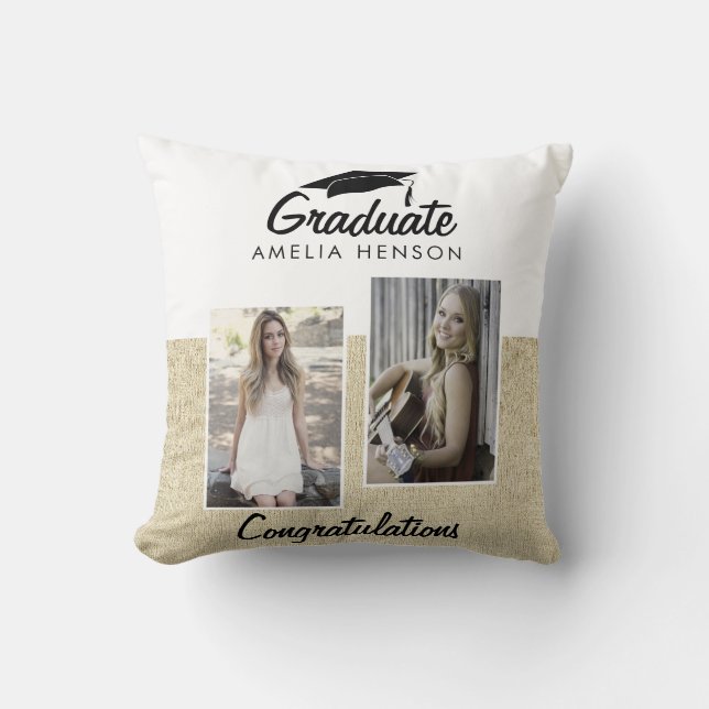 Rustic Graduation Graduate 2 Photos Throw Pillow (Front)