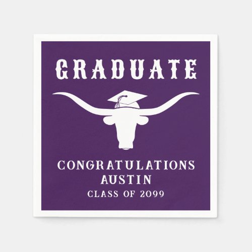 Rustic Graduation Longhorn Purple Napkins