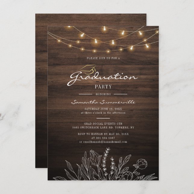 Rustic Graduation Party 2022 String Lights Invitation (Front/Back)