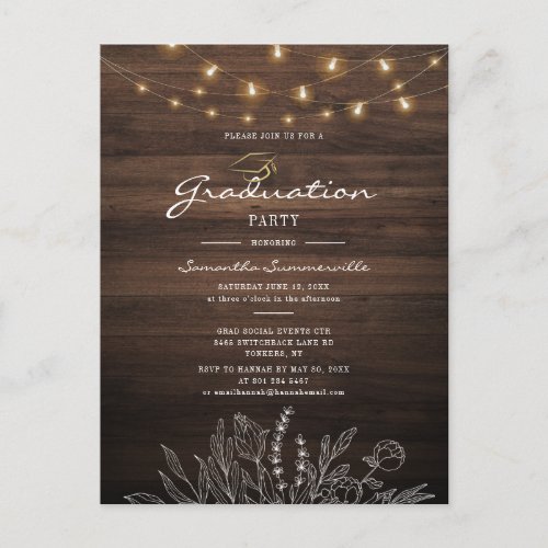 Rustic Graduation Party 2022 String Lights Invitation Postcard