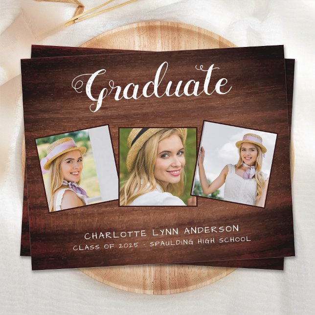Rustic Graduation Party 3 Photo Budget Invitation (Creator Uploaded)