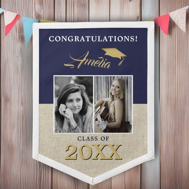Rustic Graduation Party Graduate 2 Photo Collage Pennant (Creator Uploaded)
