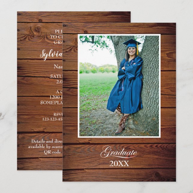 Rustic Graduation Party Invitation with photo (Front/Back)
