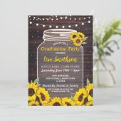 Rustic Graduation Party Jar Wood Sunflower Invite (Standing Front)