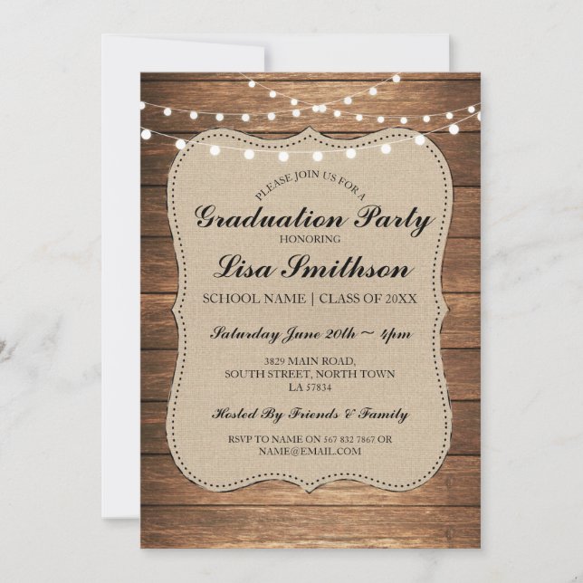 Rustic Graduation Party Mens Women's Wood Invite (Front)