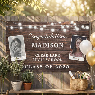 Rustic Graduation Party Modern Wood String Lights Banner