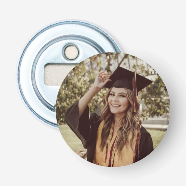 Rustic Graduation Party Personalized Photo & Name Bottle Opener (Front)