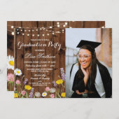Rustic Graduation Party Wild Flowers Floral Photo Invitation (Front/Back)