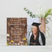 Rustic Graduation Party Wild Flowers Floral Photo Invitation (Standing Front)