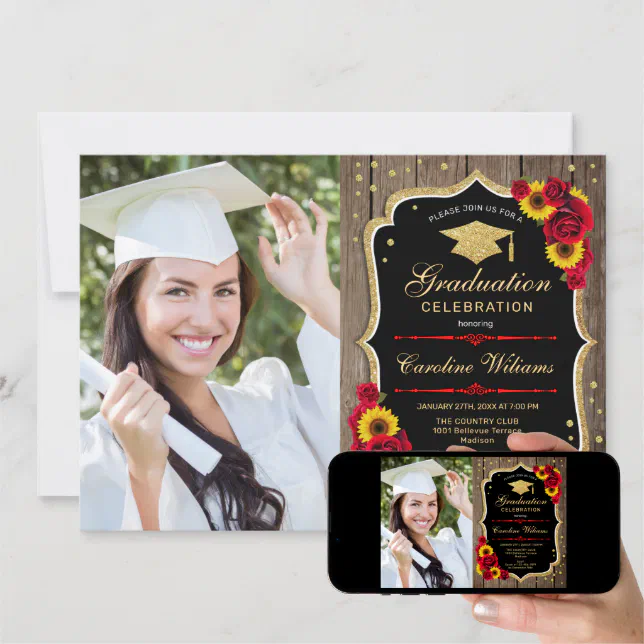 Rustic Graduation Party With Photo - Sunflowers Invitation | Zazzle