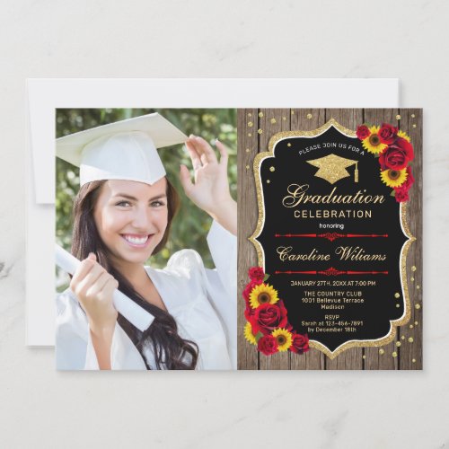 Rustic Graduation Party With Photo _ Sunflowers Invitation