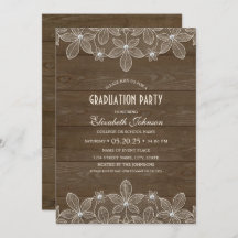 Rustic Graduation Party Wood Lace Pearl Grad