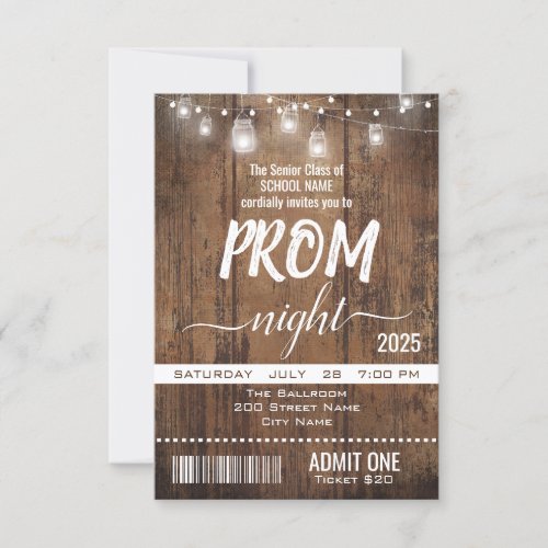 Rustic Graduation Prom Night Ticket Invitation