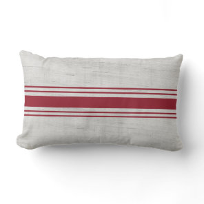 Rustic Grain Sack Dark Red  Horizontal Stripes Lumbar Pillow