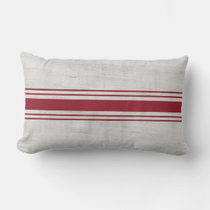 Rustic Grain Sack Dark Red  Horizontal Stripes Lumbar Pillow