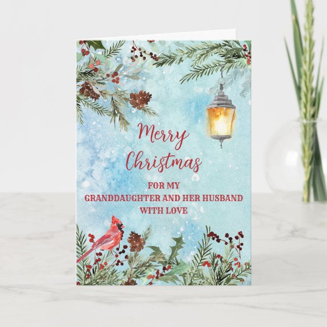 Rustic Granddaughter and Husband Merry Christmas Card (Front)