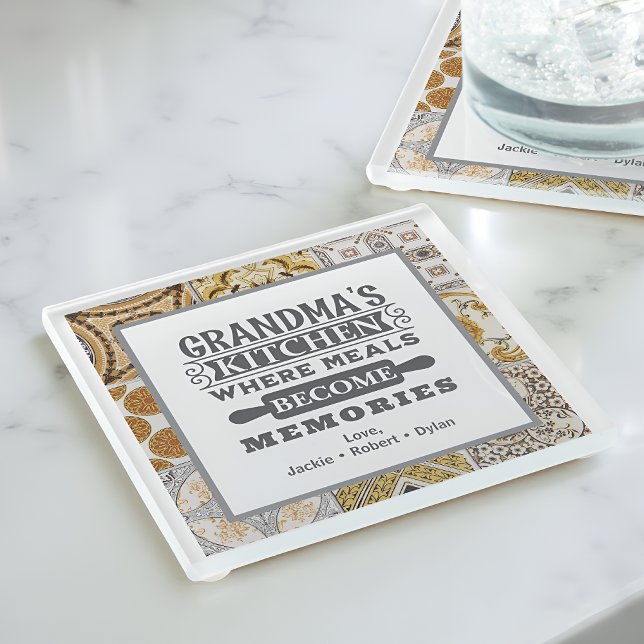 Rustic Grandma Meals Become Memories  Glass Coaster (Creator Uploaded)