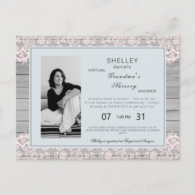 Rustic Grandma's Nursery Virtual Grandbaby Shower Invitation Postcard (Front)