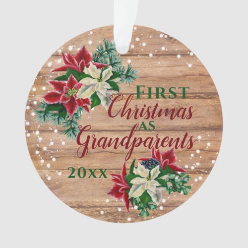 Rustic Grandparents 1st Christmas Poinsettia Ornament