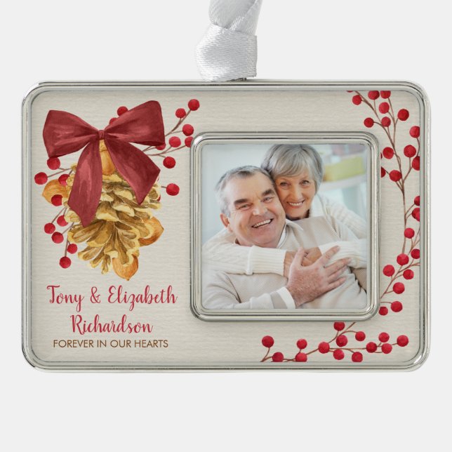 Rustic Grandparents Memorial Photo Christmas Ornament (Front)